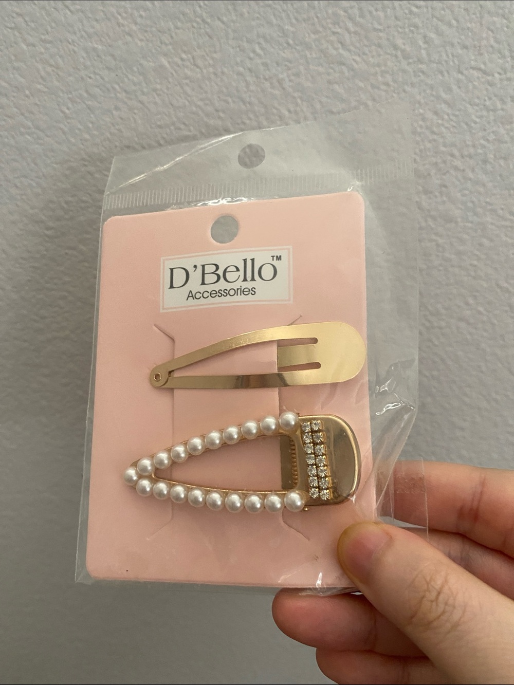 D'Bello Gold Pearl & Rhinestone Hair Clip Set